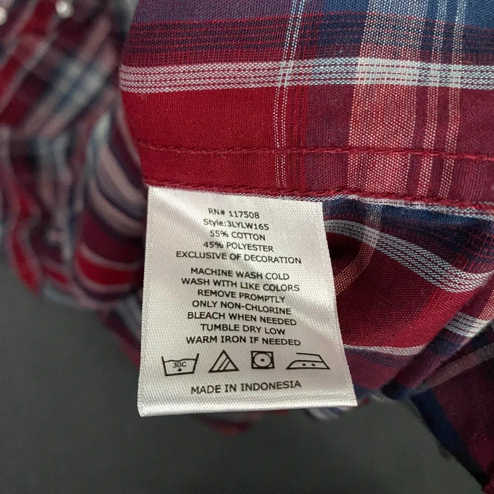 Levis Shirt Mens XL Plaid Western Pearl Snap Light Weight Saw Tooth Pocket Red